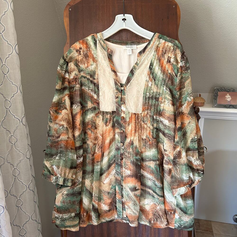Dress Barn Artsy Blouse Womens Multicolor Sheer Boho loose fitting 22/24
